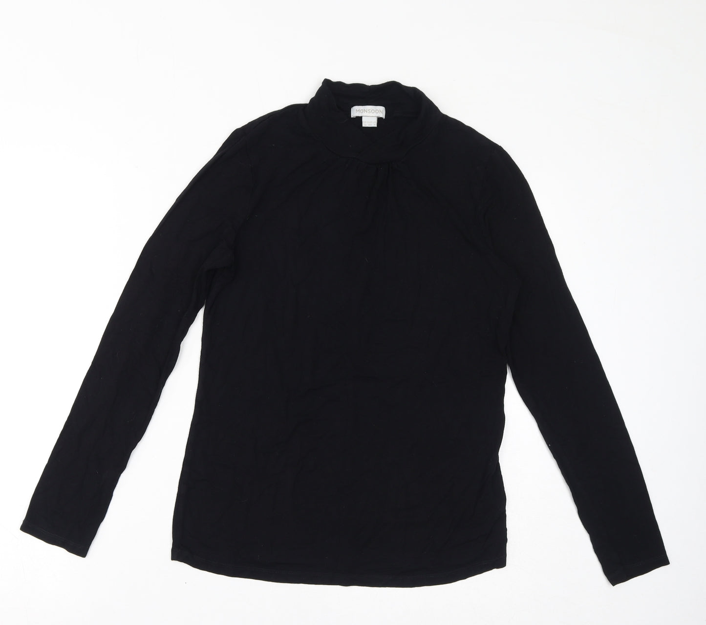 Monsoon Womens Black Viscose Basic T-Shirt Size 12 Mock Neck