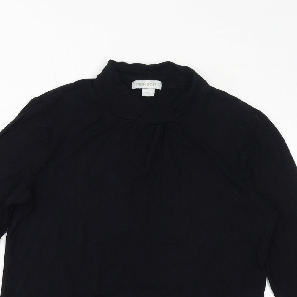 Monsoon Womens Black Viscose Basic T-Shirt Size 12 Mock Neck
