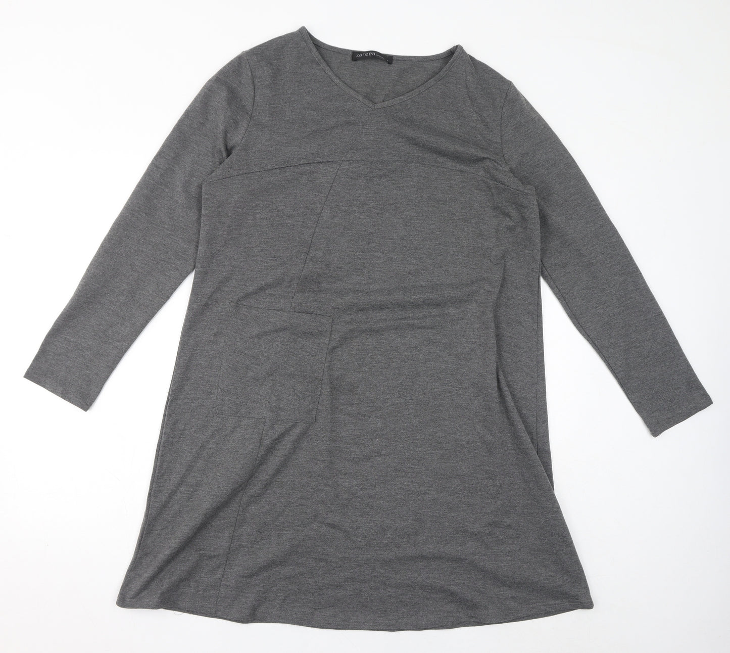 Zanzea Womens Grey Polyester A-Line Size L Round Neck Pullover