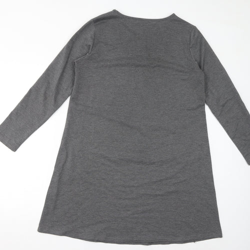 Zanzea Womens Grey Polyester A-Line Size L Round Neck Pullover