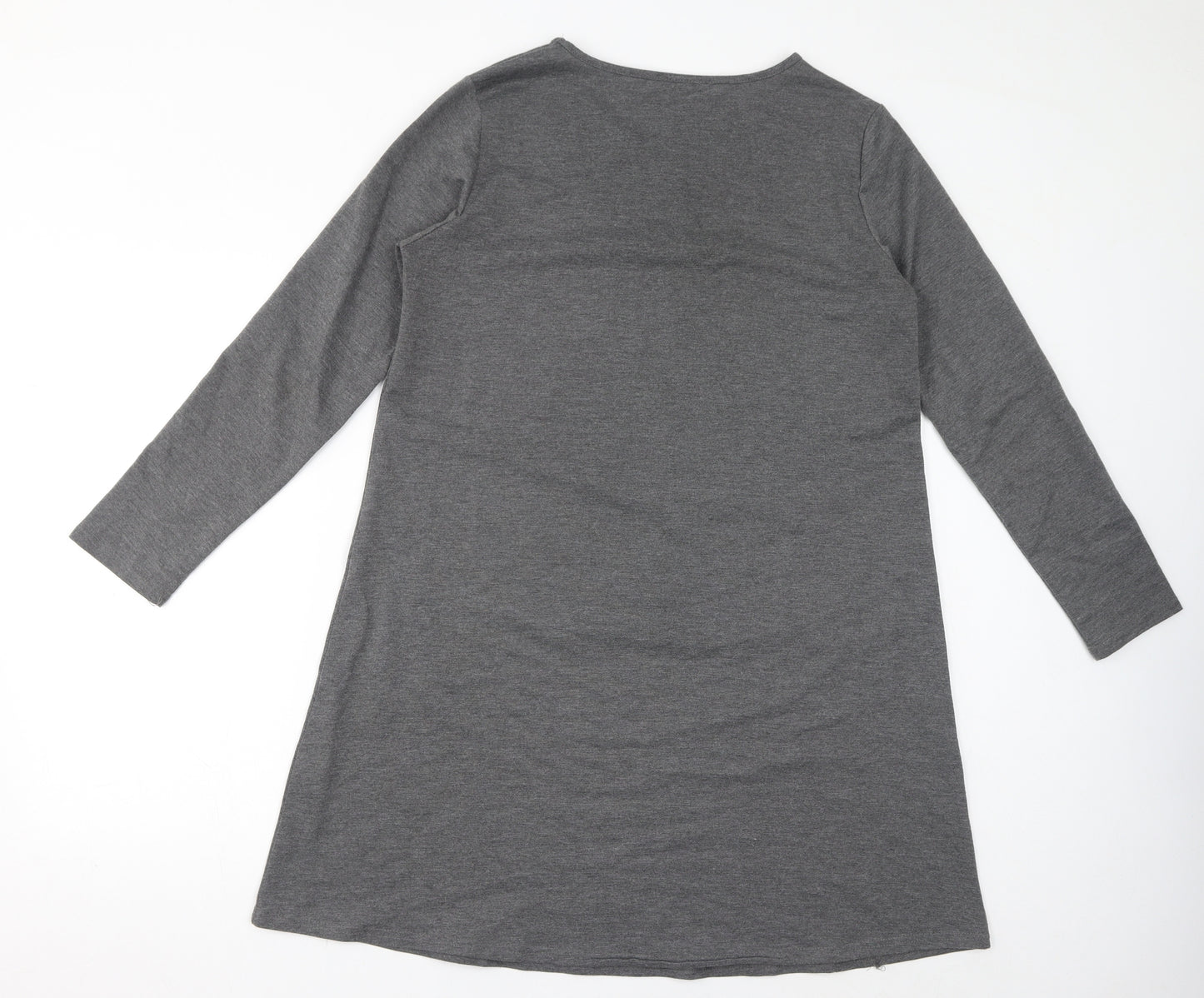 Zanzea Womens Grey Polyester A-Line Size L Round Neck Pullover