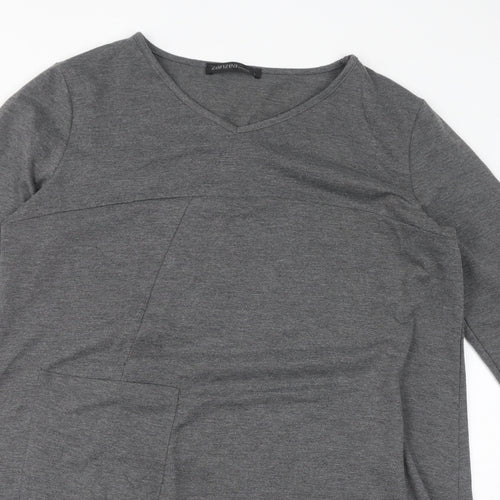 Zanzea Womens Grey Polyester A-Line Size L Round Neck Pullover