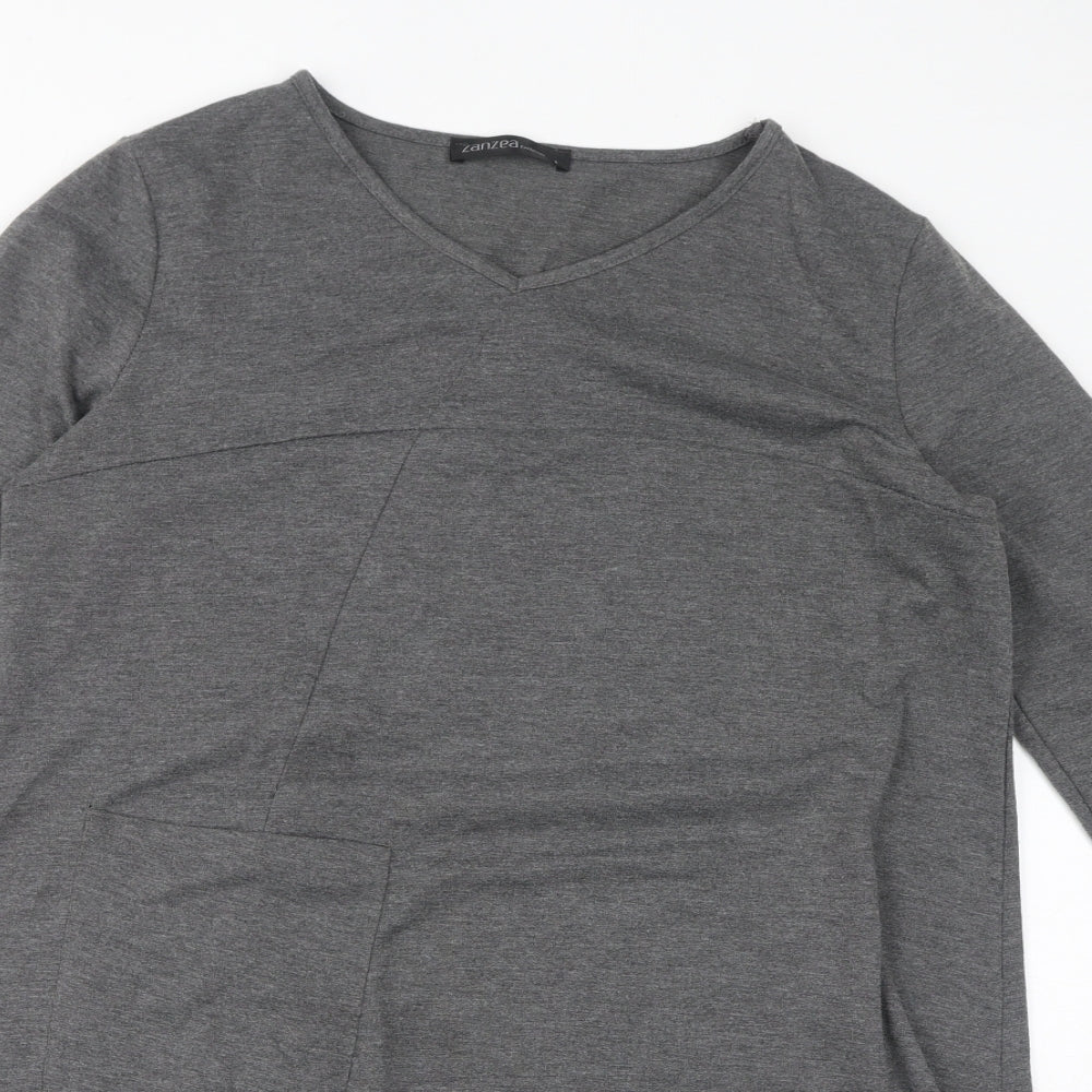 Zanzea Womens Grey Polyester A-Line Size L Round Neck Pullover
