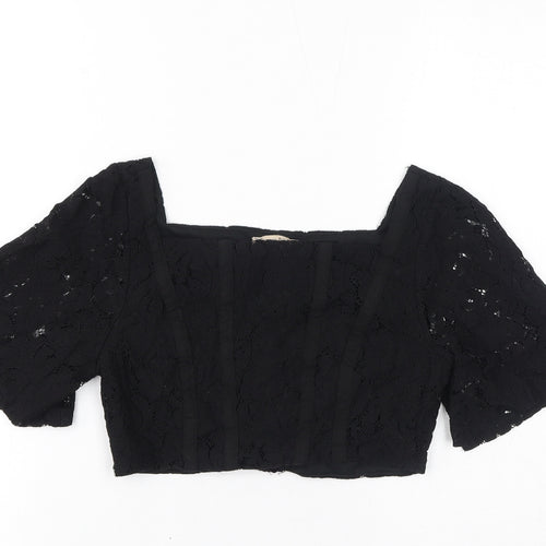 Zara Womens Black Polyester Cropped T-Shirt Size S Square Neck