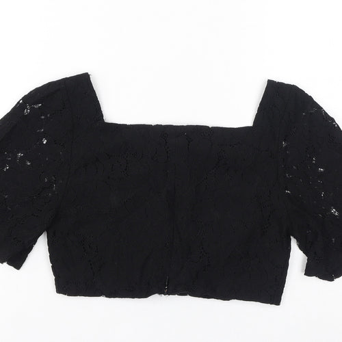 Zara Womens Black Polyester Cropped T-Shirt Size S Square Neck