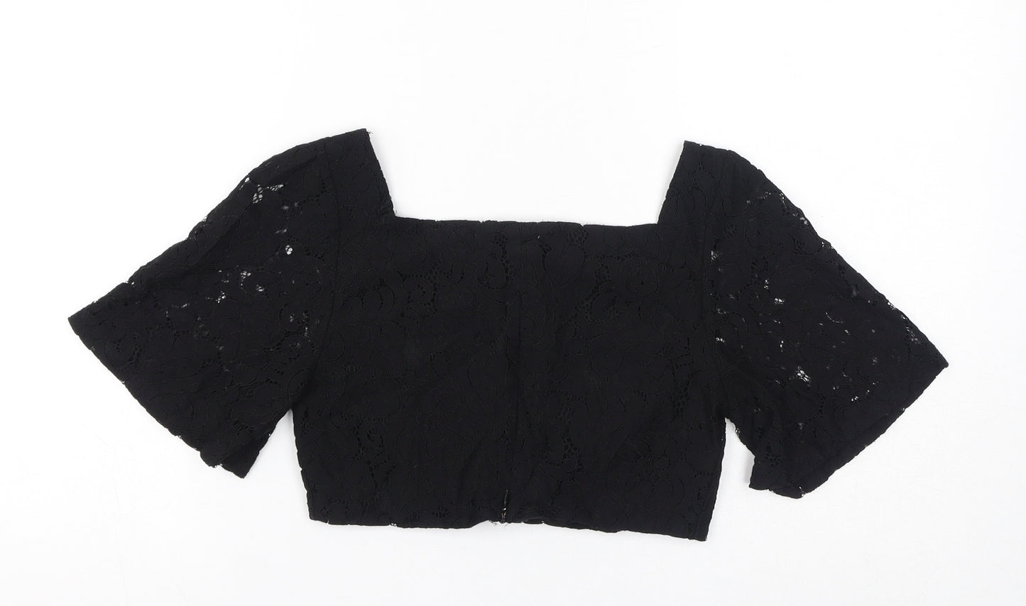 Zara Womens Black Polyester Cropped T-Shirt Size S Square Neck