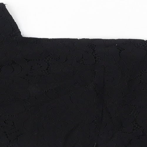 Zara Womens Black Polyester Cropped T-Shirt Size S Square Neck