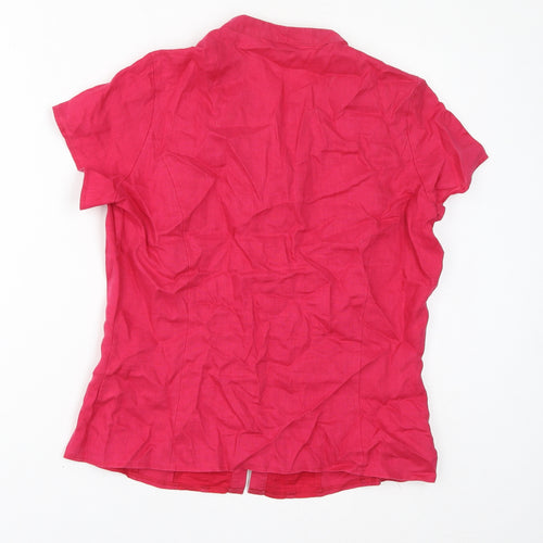 Autograph Womens Pink Linen Basic Button-Up Size 14 V-Neck