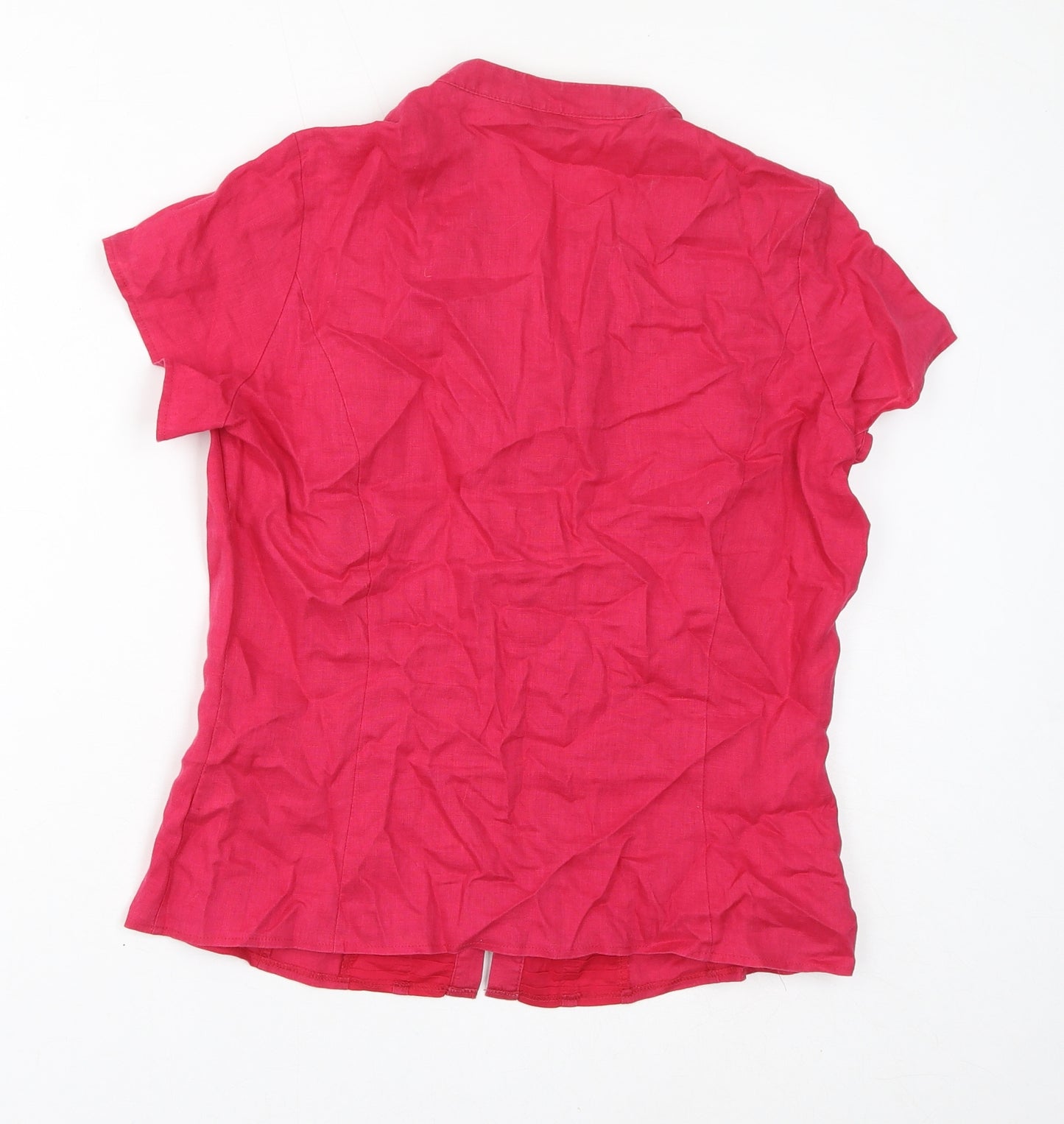 Autograph Womens Pink Linen Basic Button-Up Size 14 V-Neck