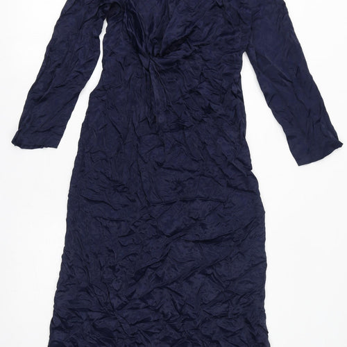 Zara Womens Blue Polyester A-Line Size L Round Neck Zip