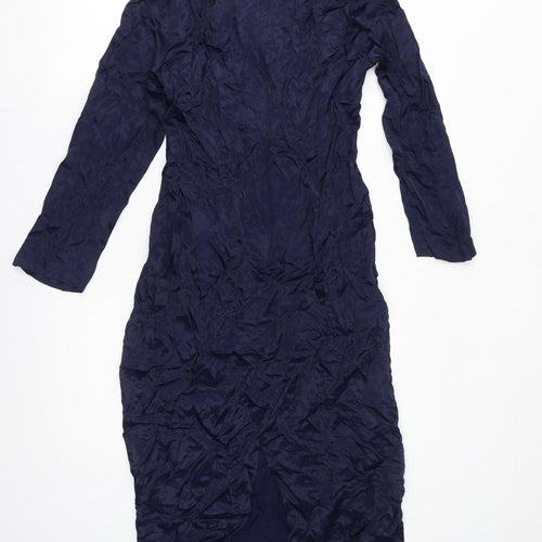Zara Womens Blue Polyester A-Line Size L Round Neck Zip