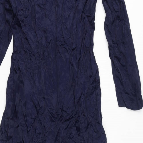 Zara Womens Blue Polyester A-Line Size L Round Neck Zip