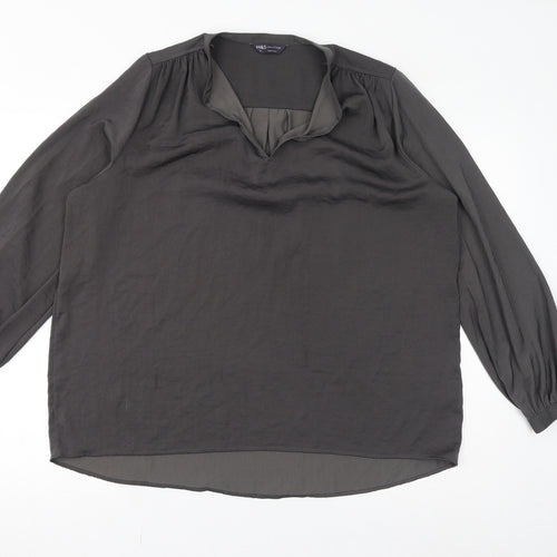 Marks and Spencer Womens Grey Polyester Basic Blouse Size 14 V-Neck