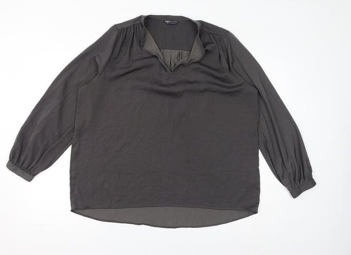 Marks and Spencer Womens Grey Polyester Basic Blouse Size 14 V-Neck
