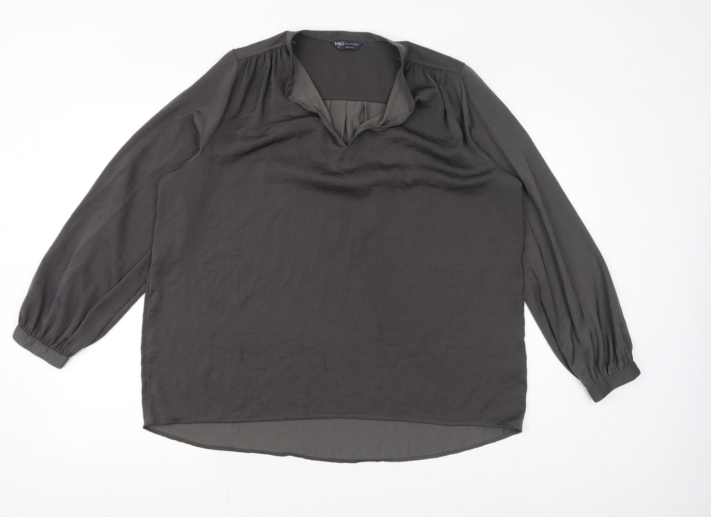 Marks and Spencer Womens Grey Polyester Basic Blouse Size 14 V-Neck