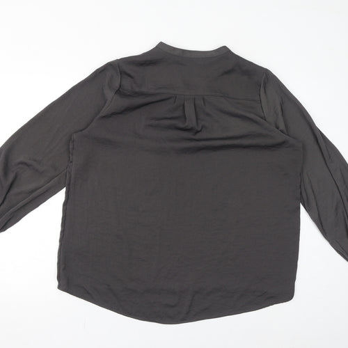 Marks and Spencer Womens Grey Polyester Basic Blouse Size 14 V-Neck