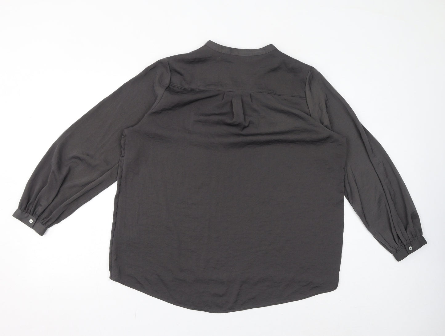 Marks and Spencer Womens Grey Polyester Basic Blouse Size 14 V-Neck