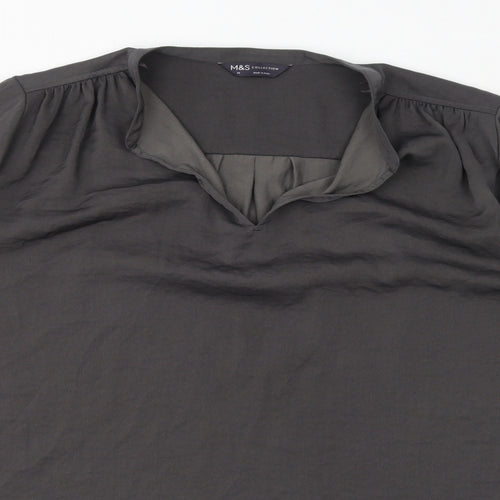 Marks and Spencer Womens Grey Polyester Basic Blouse Size 14 V-Neck