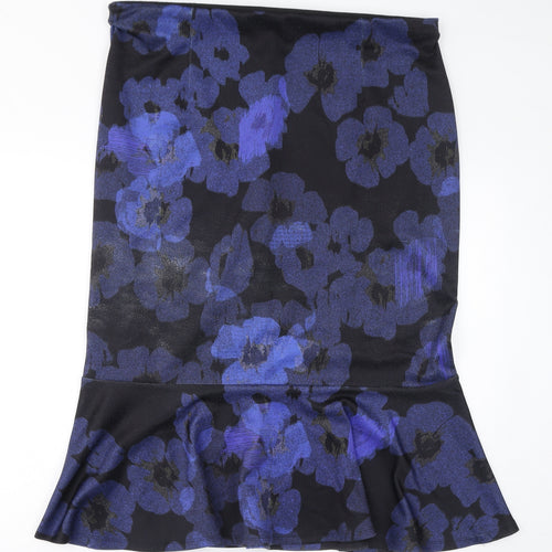 Marks and Spencer Womens Blue Floral Polyester Trumpet Skirt Size 20