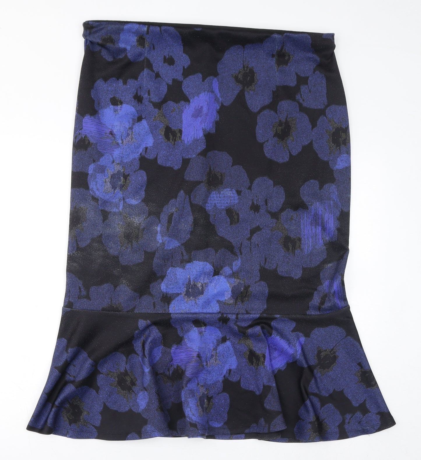 Marks and Spencer Womens Blue Floral Polyester Trumpet Skirt Size 20