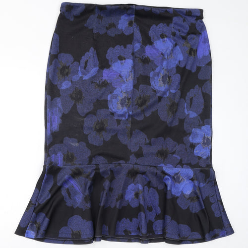 Marks and Spencer Womens Blue Floral Polyester Trumpet Skirt Size 20