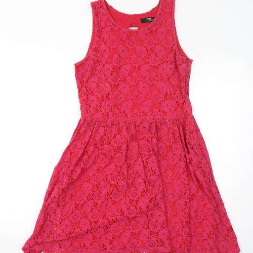 Jane Norman Womens Pink Nylon Fit & Flare Size 12 Round Neck Zip