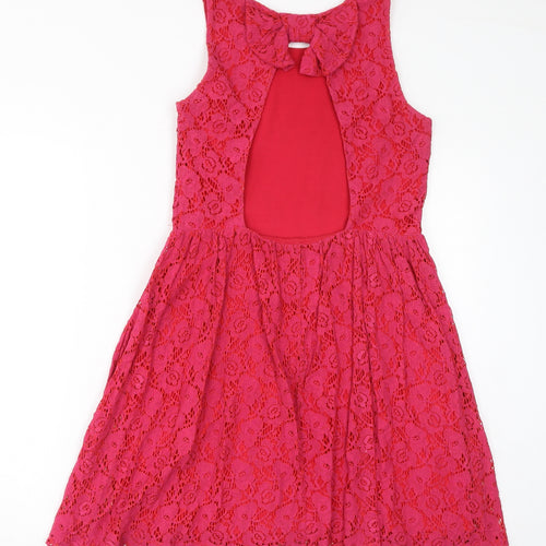Jane Norman Womens Pink Nylon Fit & Flare Size 12 Round Neck Zip