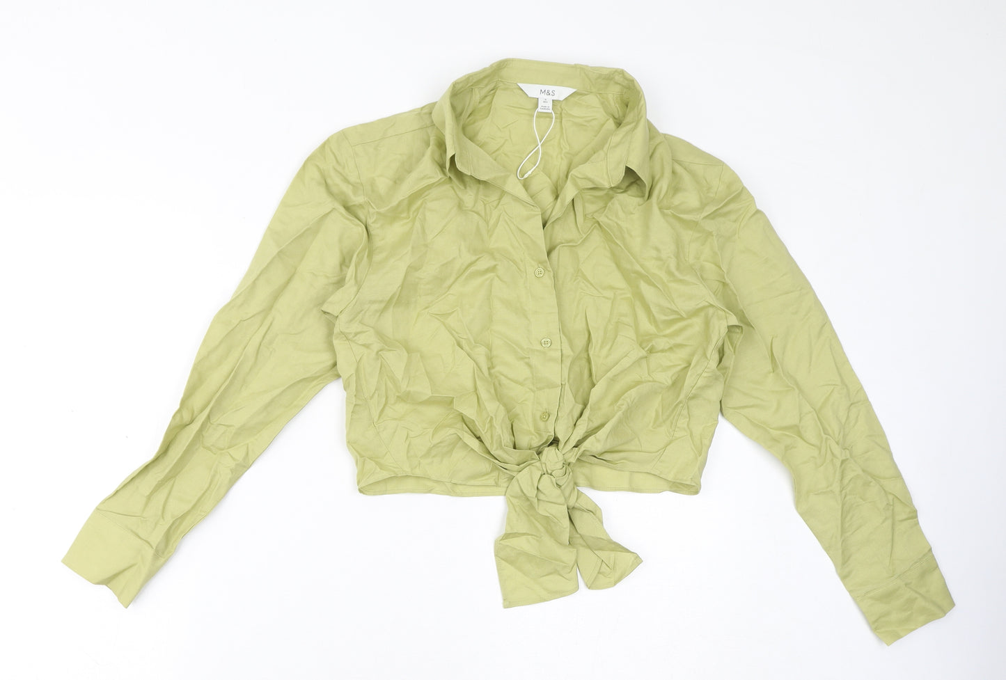 Marks and Spencer Womens Green Lyocell Cropped Button-Up Size 8 Collared
