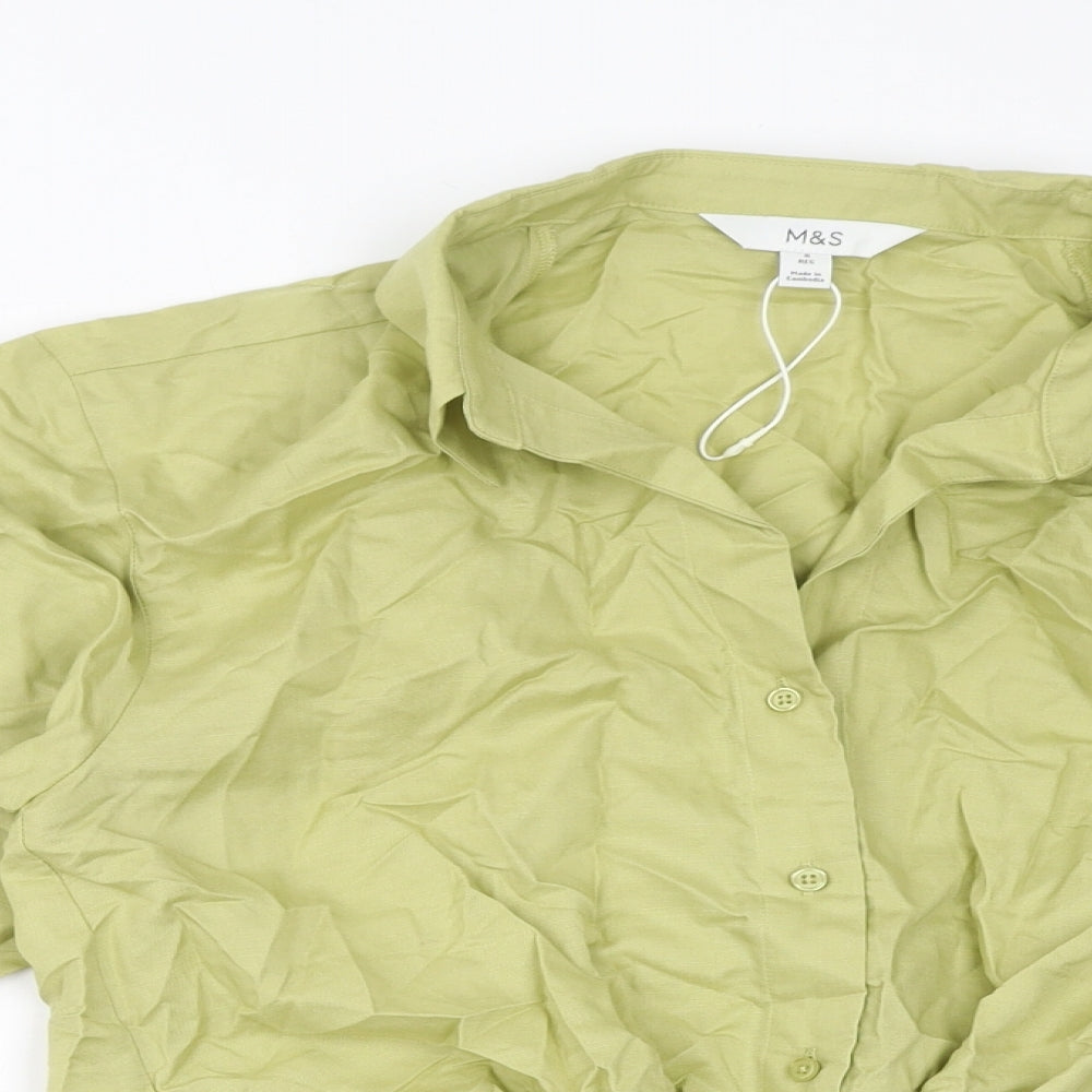 Marks and Spencer Womens Green Lyocell Cropped Button-Up Size 8 Collared