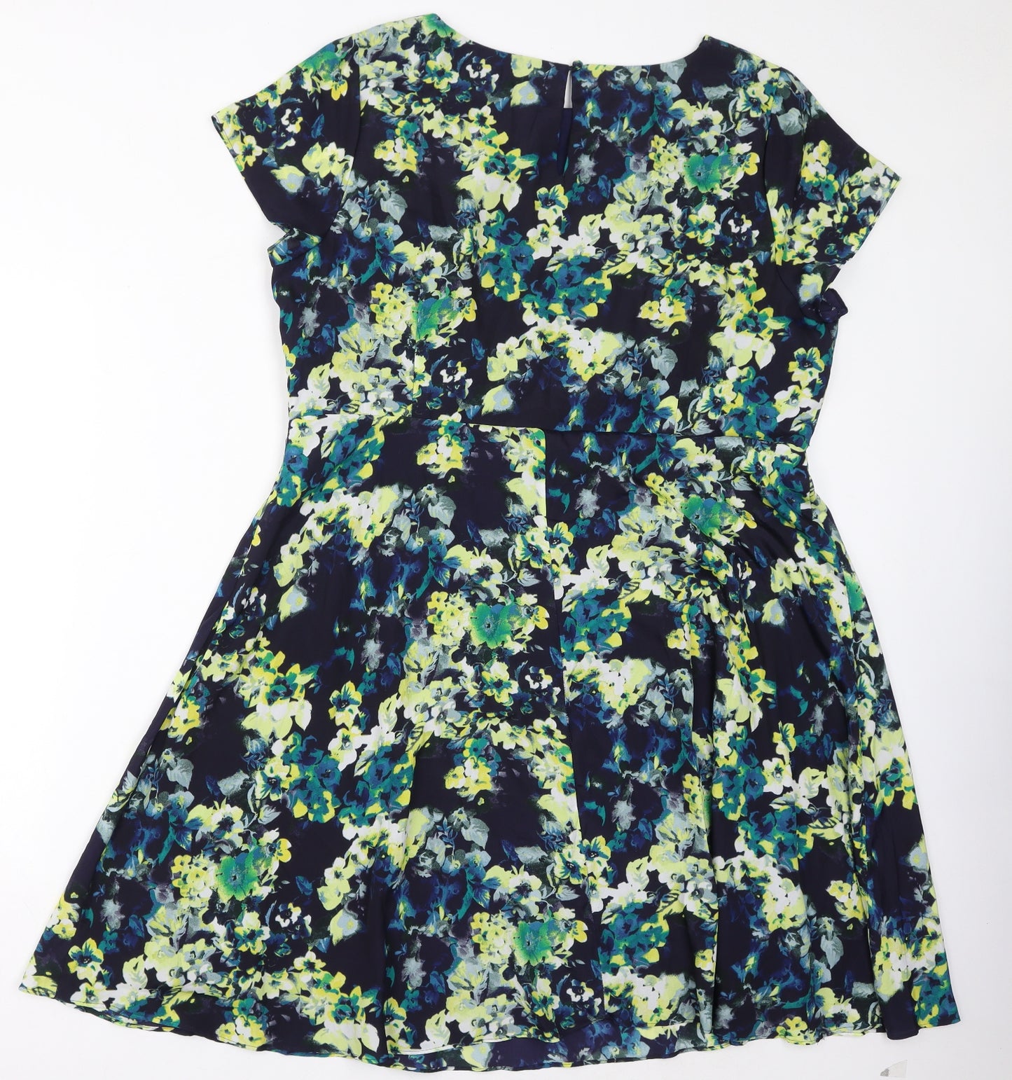 M&Co Womens Blue Geometric Polyester A-Line Size 22 Round Neck Zip