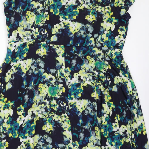 M&Co Womens Blue Geometric Polyester A-Line Size 22 Round Neck Zip