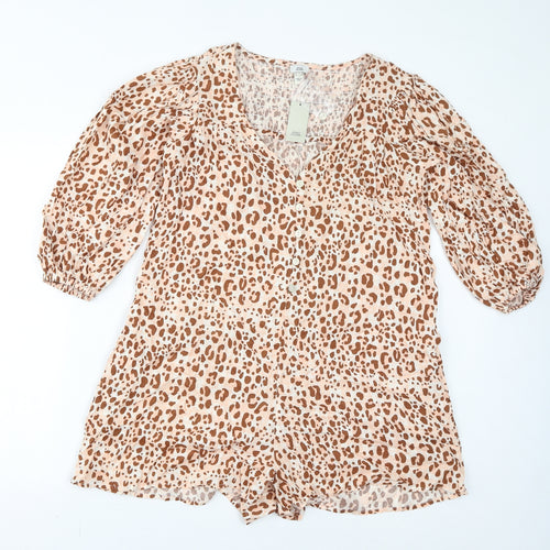 River Island Womens Brown Animal Print Viscose Playsuit One-Piece Size 8 Pullover - Leopard Print