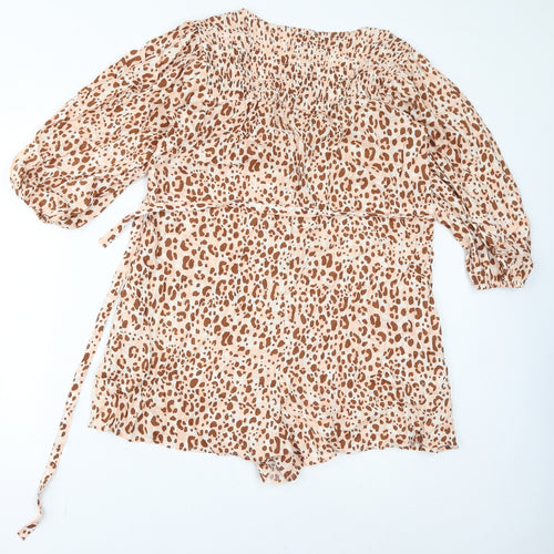 River Island Womens Brown Animal Print Viscose Playsuit One-Piece Size 8 Pullover - Leopard Print