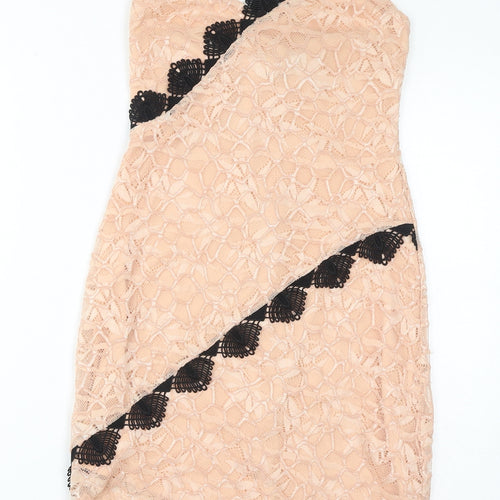 Topshop Womens Beige Polyester Bodycon Size 8 Round Neck Zip