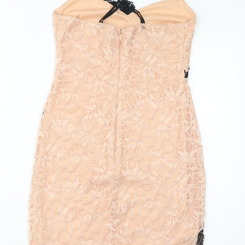 Topshop Womens Beige Polyester Bodycon Size 8 Round Neck Zip