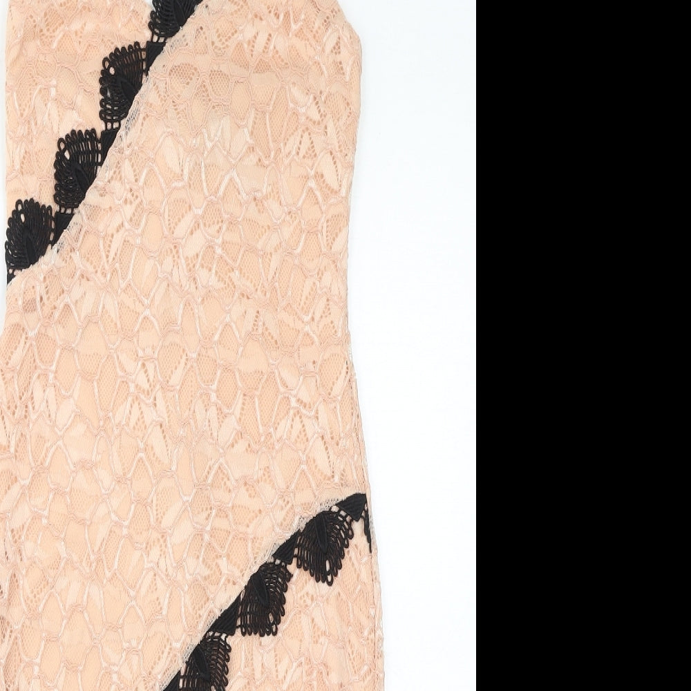 Topshop Womens Beige Polyester Bodycon Size 8 Round Neck Zip