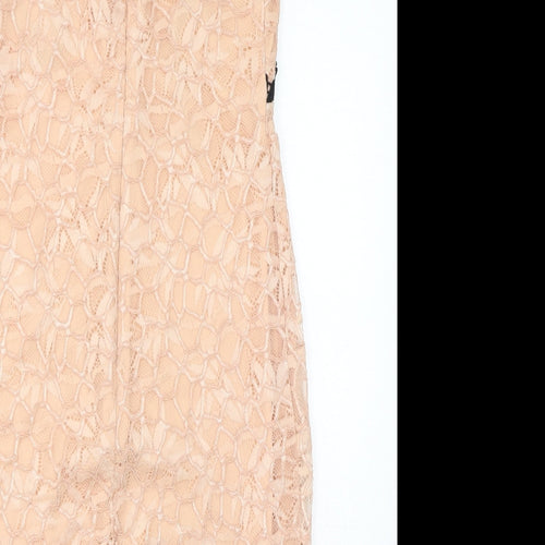 Topshop Womens Beige Polyester Bodycon Size 8 Round Neck Zip