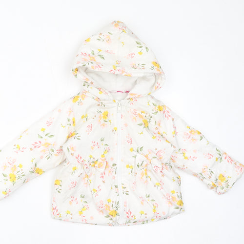 Penelope Mack Girls White Floral Rain Coat Coat Size 2 Years Zip - Fleece Lined Hood, Bows