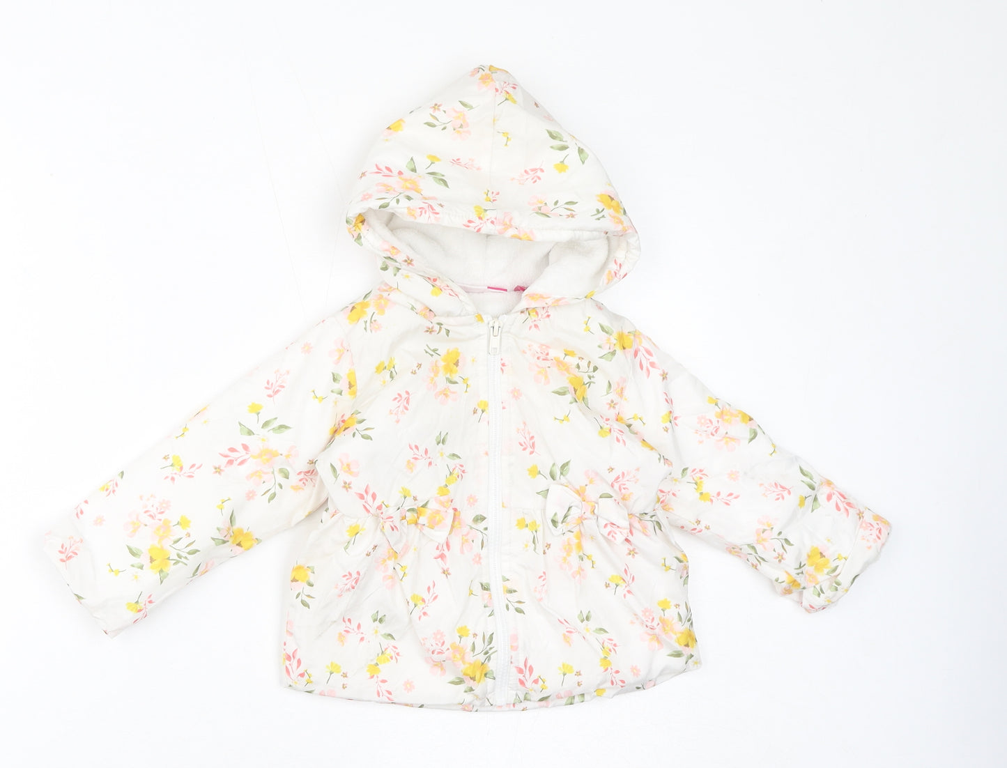 Penelope Mack Girls White Floral Rain Coat Coat Size 2 Years Zip - Fleece Lined Hood, Bows