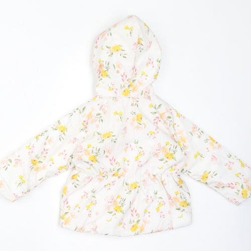 Penelope Mack Girls White Floral Rain Coat Coat Size 2 Years Zip - Fleece Lined Hood, Bows