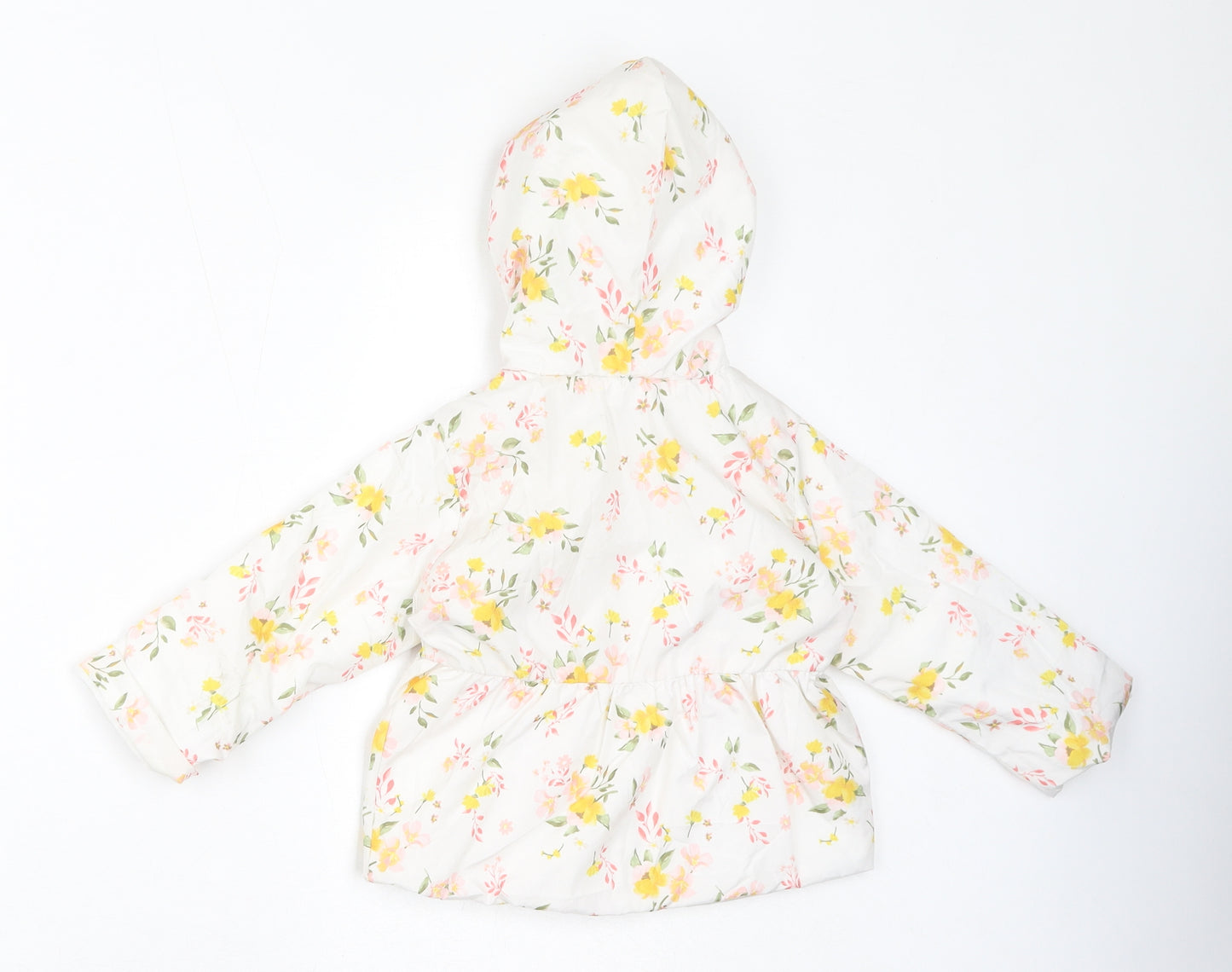 Penelope Mack Girls White Floral Rain Coat Coat Size 2 Years Zip - Fleece Lined Hood, Bows