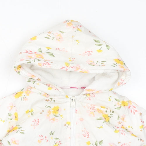 Penelope Mack Girls White Floral Rain Coat Coat Size 2 Years Zip - Fleece Lined Hood, Bows