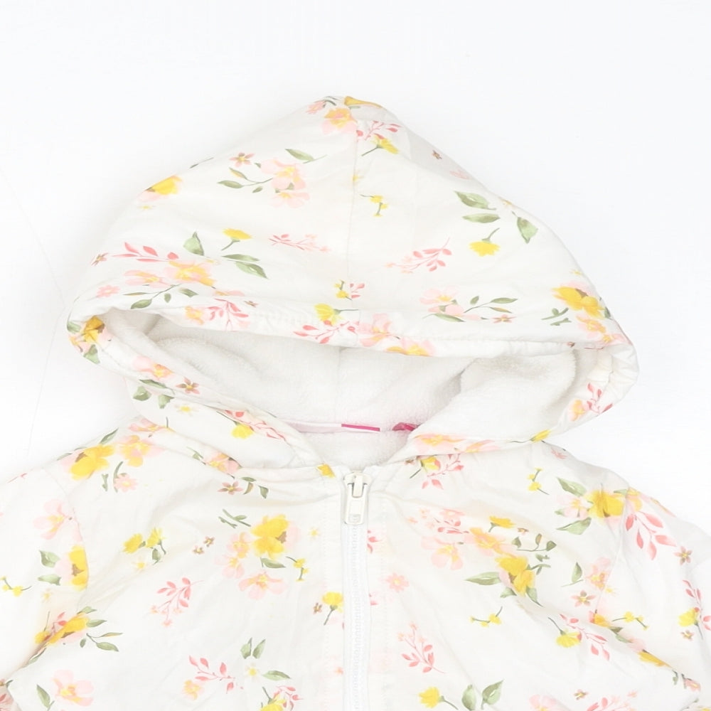 Penelope Mack Girls White Floral Rain Coat Coat Size 2 Years Zip - Fleece Lined Hood, Bows