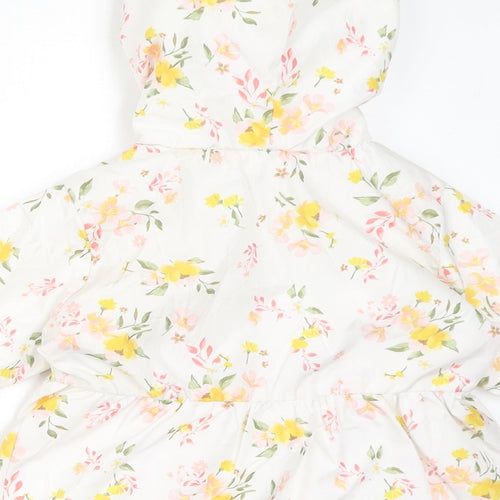 Penelope Mack Girls White Floral Rain Coat Coat Size 2 Years Zip - Fleece Lined Hood, Bows