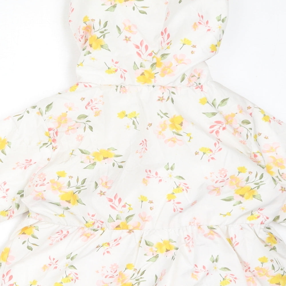 Penelope Mack Girls White Floral Rain Coat Coat Size 2 Years Zip - Fleece Lined Hood, Bows