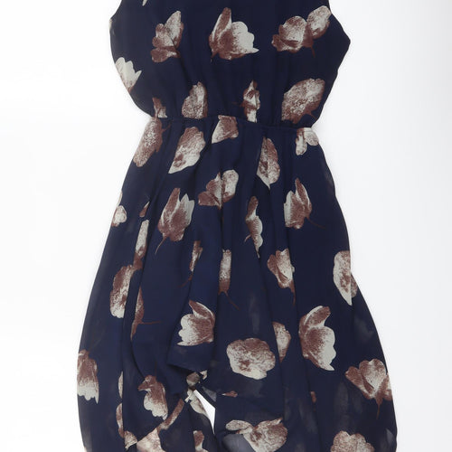 AX Paris Womens Blue Floral Polyester A-Line Size 10 Round Neck Pullover