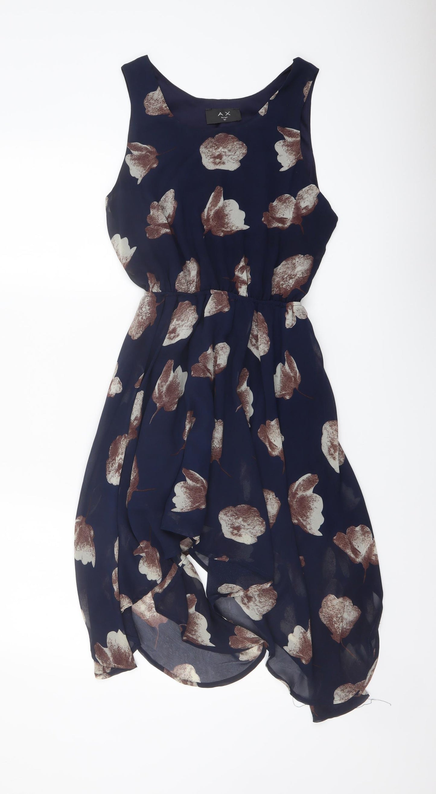 AX Paris Womens Blue Floral Polyester A-Line Size 10 Round Neck Pullover