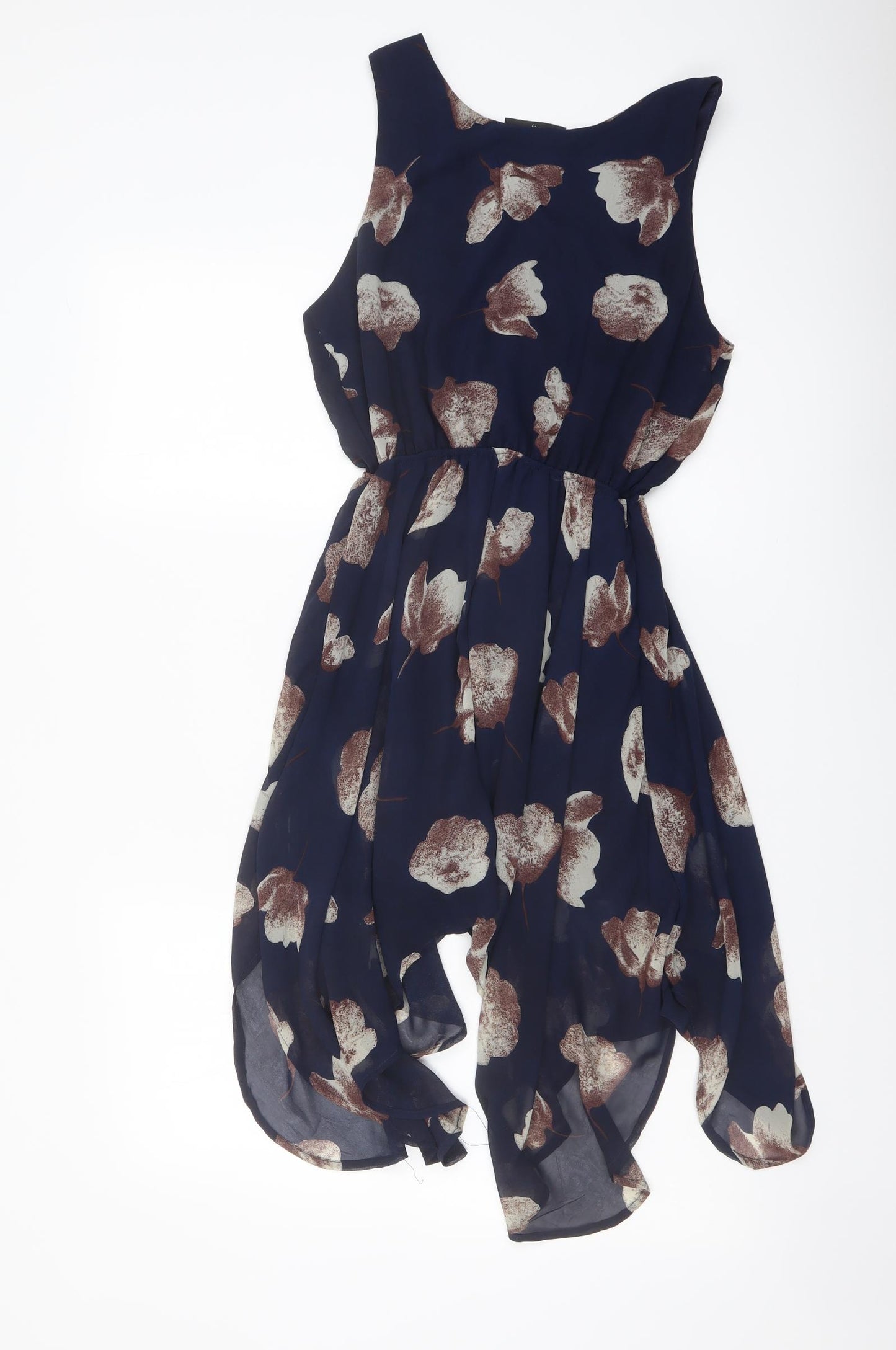 AX Paris Womens Blue Floral Polyester A-Line Size 10 Round Neck Pullover