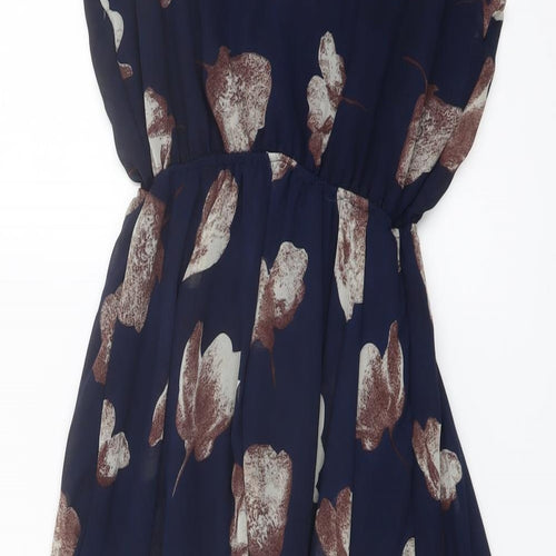 AX Paris Womens Blue Floral Polyester A-Line Size 10 Round Neck Pullover