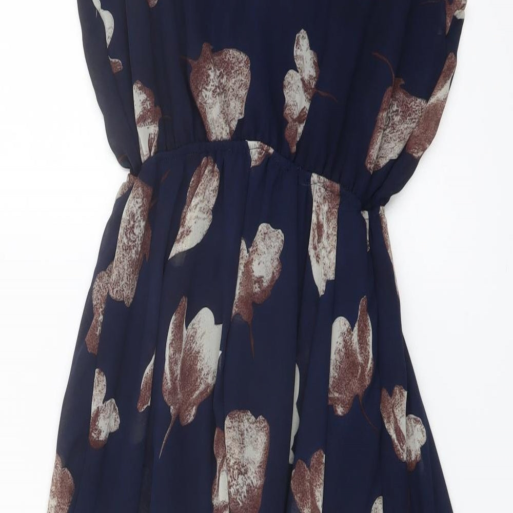 AX Paris Womens Blue Floral Polyester A-Line Size 10 Round Neck Pullover